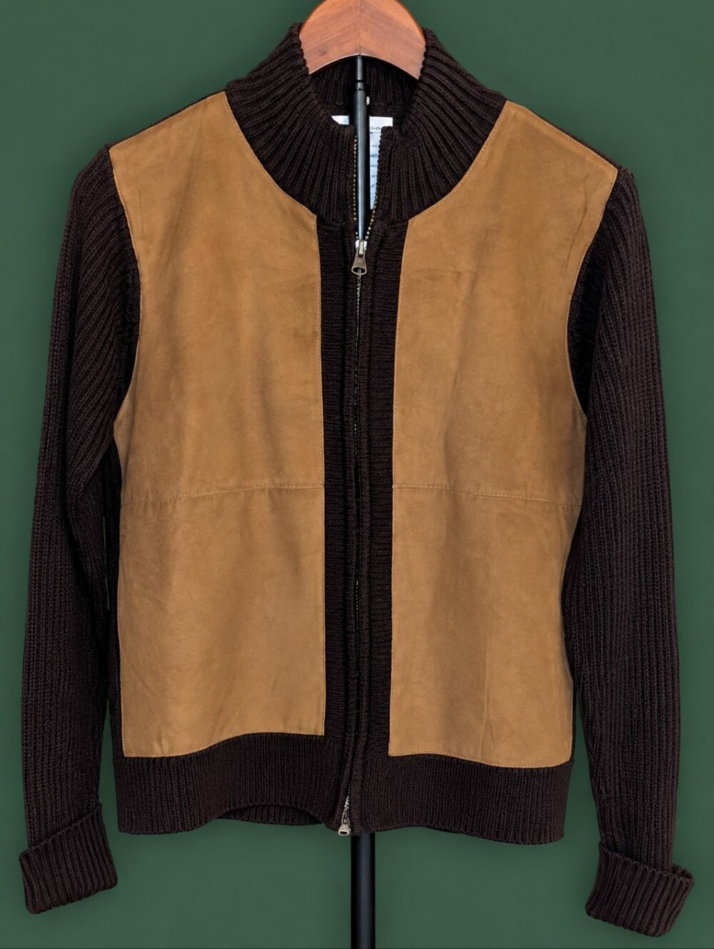 Jaclyn Smith Brown Suede-Front Zip Sweater Jacket